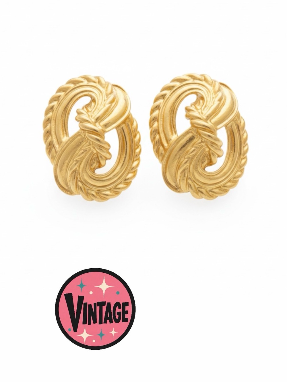 Vintage 80s Chunky Textured Gold Rope Knot Statement Earrings Napier Monet Style